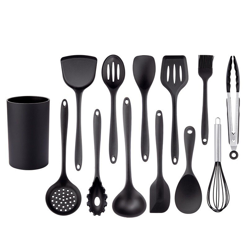 Kitchen Appliances Combo - Black Silicone Cooking Utensils Set Non-Stick
