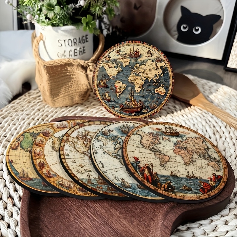 Kitchen Appliances Table - 2D Retro World Map Coaster Set
