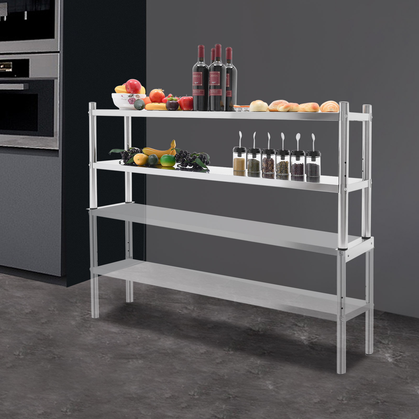Kitchen Appliances Table - 2 Tier Stainless Steel Shelving, Stainless