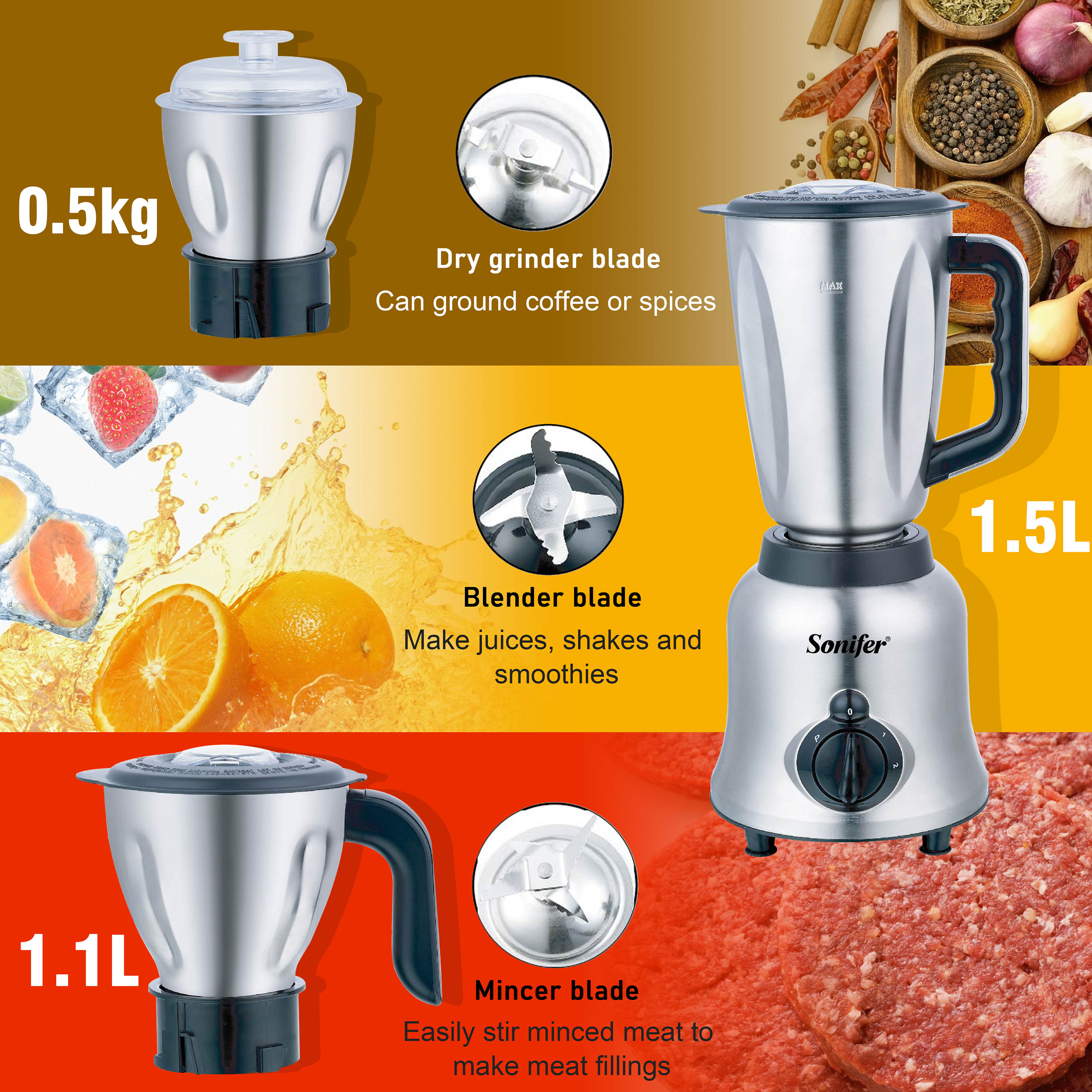 3 in 1 Blender&Meat Grinder&Ju - Blender High Power reseña y precio