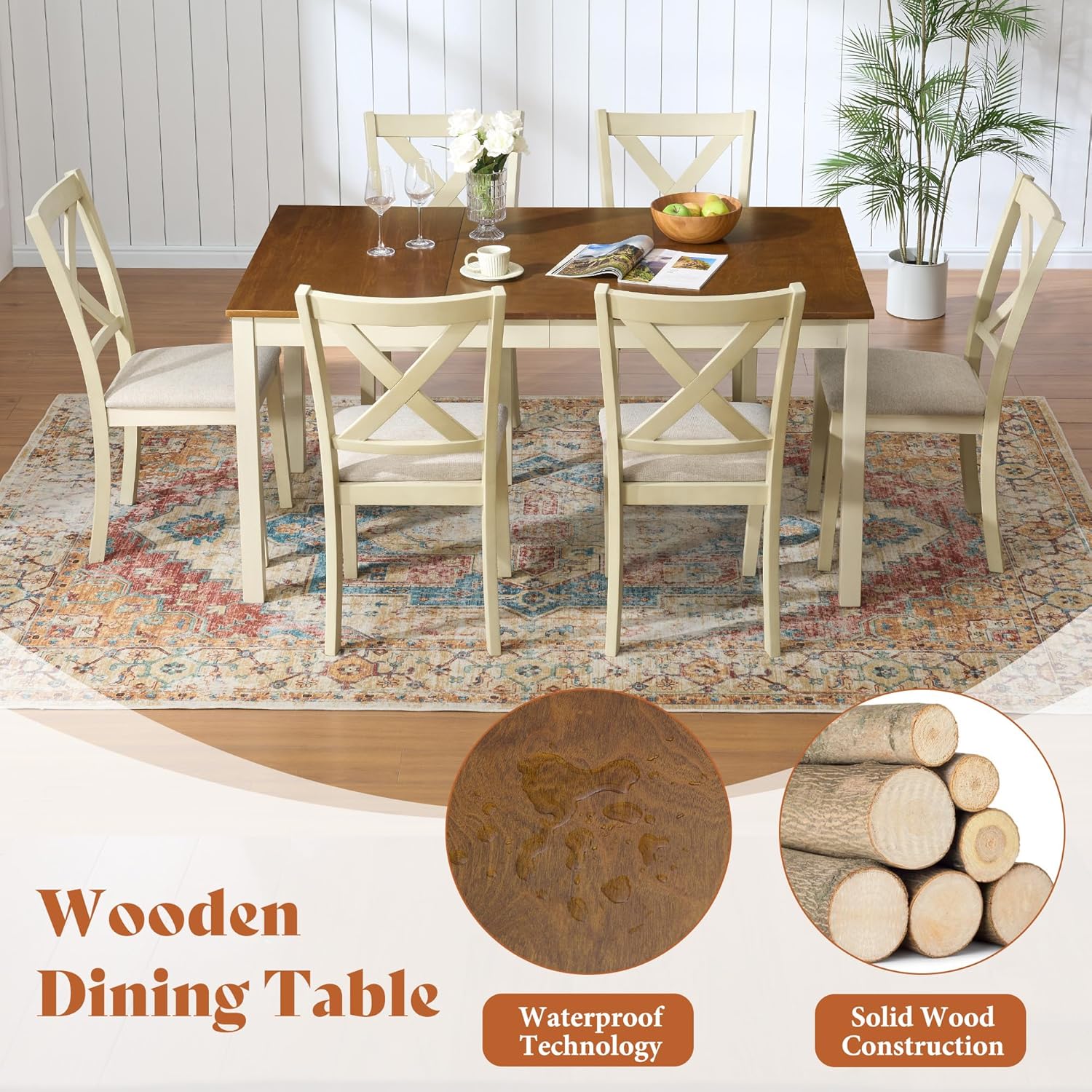 7-Piece Solid Wood Dining Tabl - Kitchen Appliances Table reseña y precio