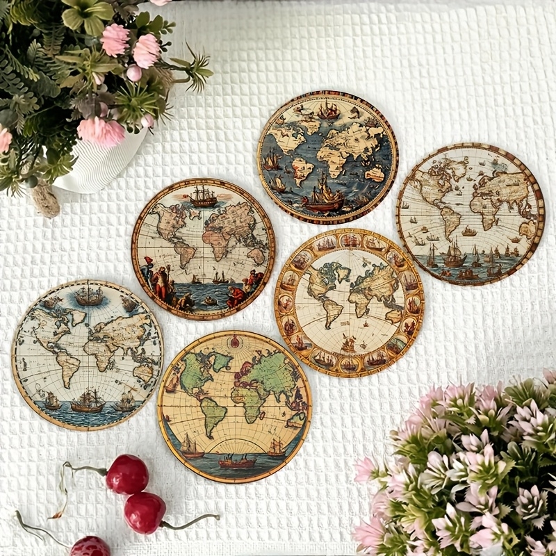 2D Retro World Map Coaster Set - Kitchen Appliances Table reseña y precio