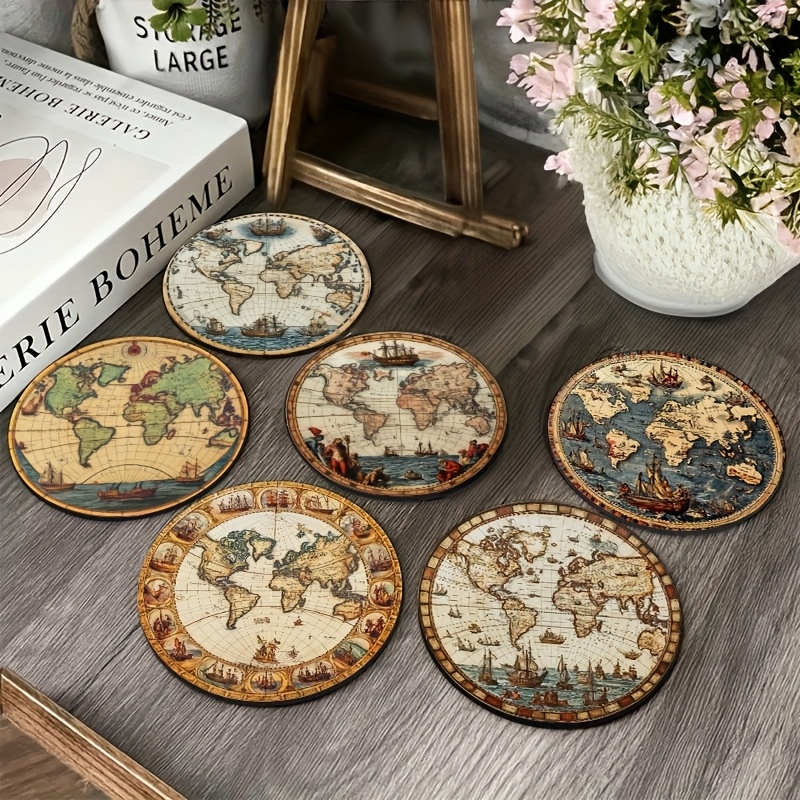 2D Retro World Map Coaster Set - Kitchen Appliances Table reseña y precio