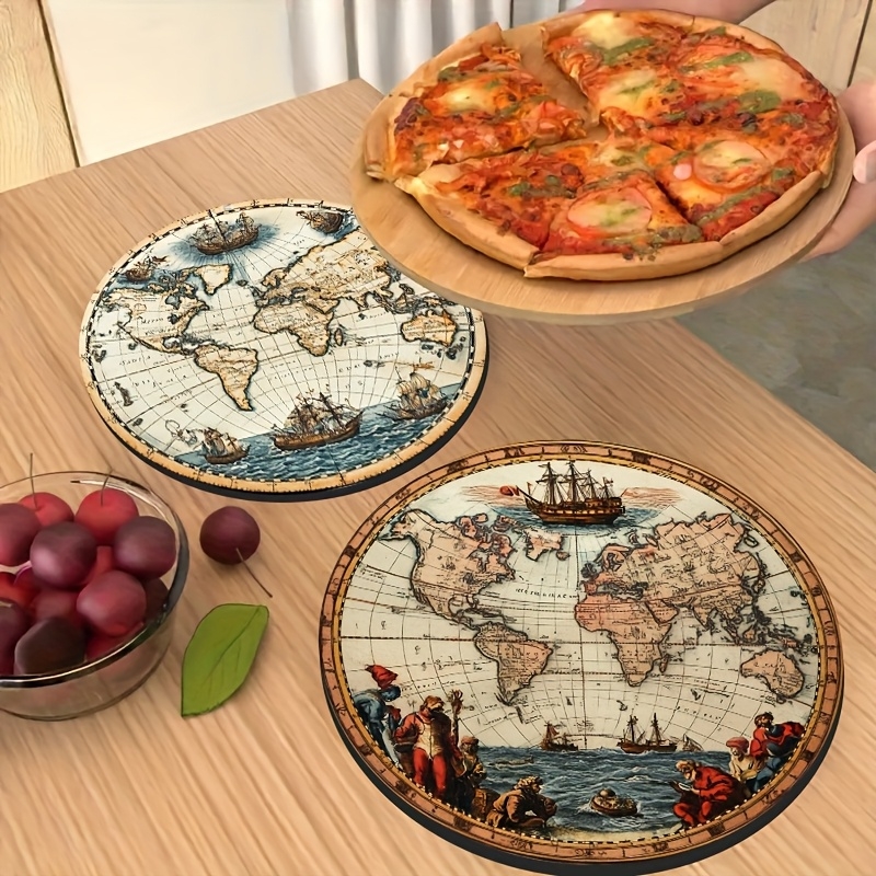 2D Retro World Map Coaster Set - Kitchen Appliances Table reseña y precio